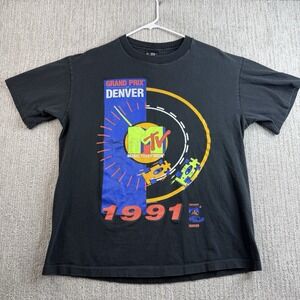 Vintage 1991 MTV Denver Grand Prix INDY Car Racing T-Shirt Size L Giant Tag 90s